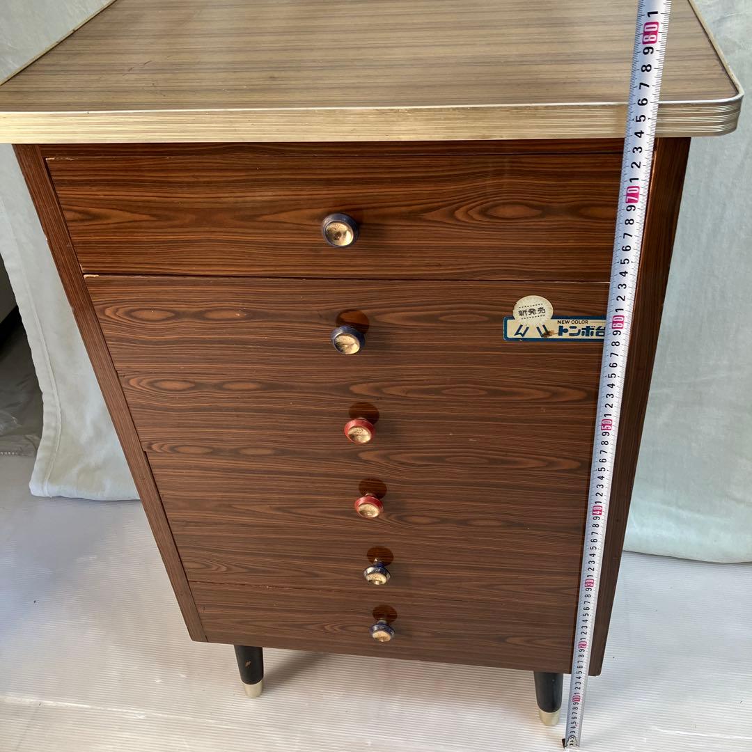 昭和レトロ　ビンテージ　トンボ台　木製木目調　6引き出し　テレビ台　希少