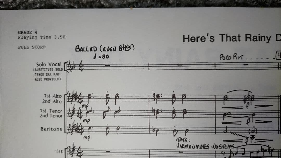 ボーカル　ビッグバンド譜面：HERE'S THAT RAINY DAY