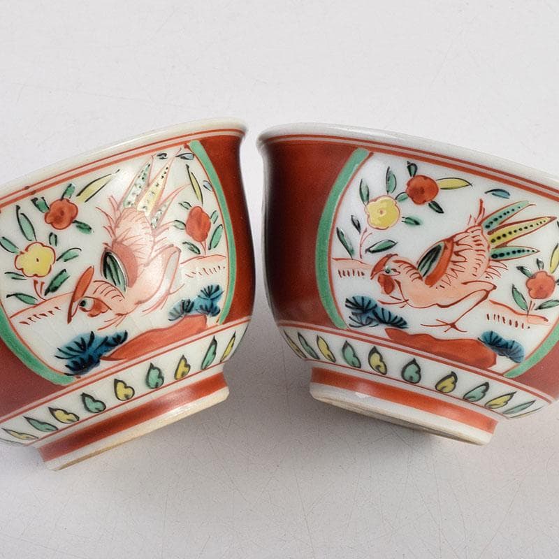 九谷焼　清々軒　矢口永寿造　金襴手写　花鳥文　煎茶碗　九客　共箱　M　R9404