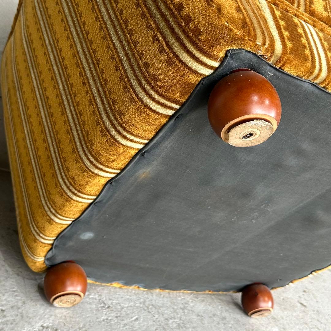 ★70s★昭和レトロ 応接ソファ｜純喫茶風 ストライプ ベロア 木肘アームチェア