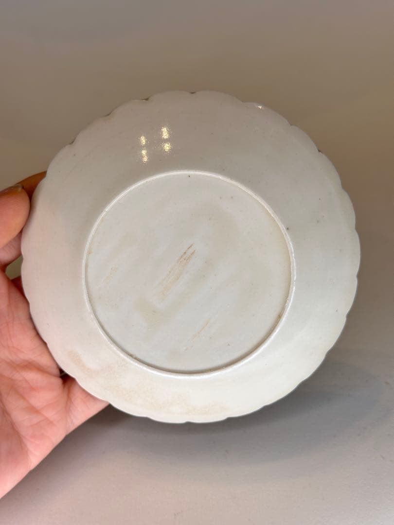 哥窯 白釉 小皿 葵口 双魚文 古陶磁 古い皿