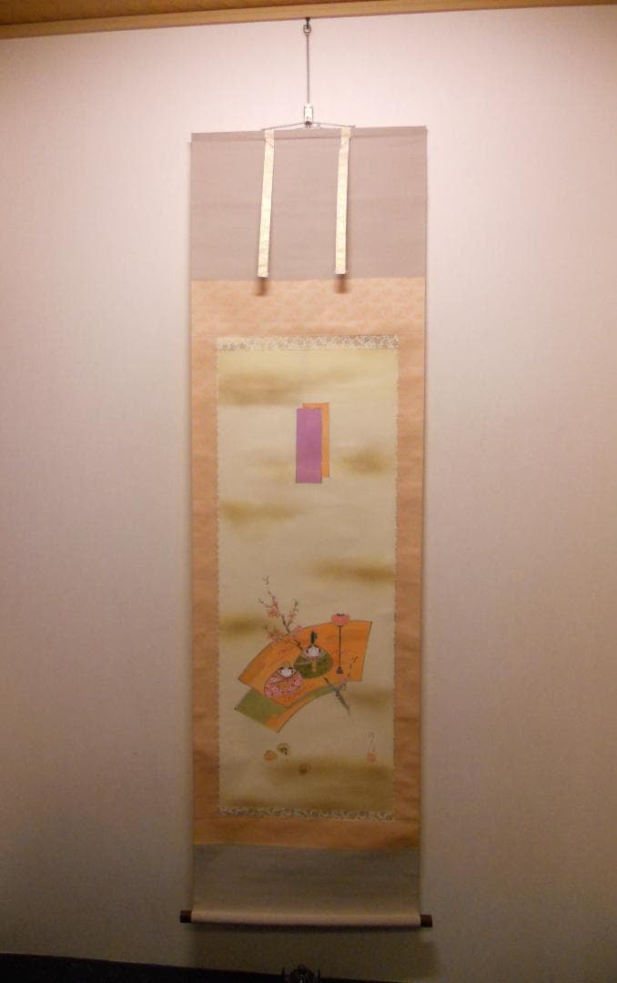 掛け軸 信人 貝雛 絹本 希少 軸装 茶道具 掛軸 美品 です。