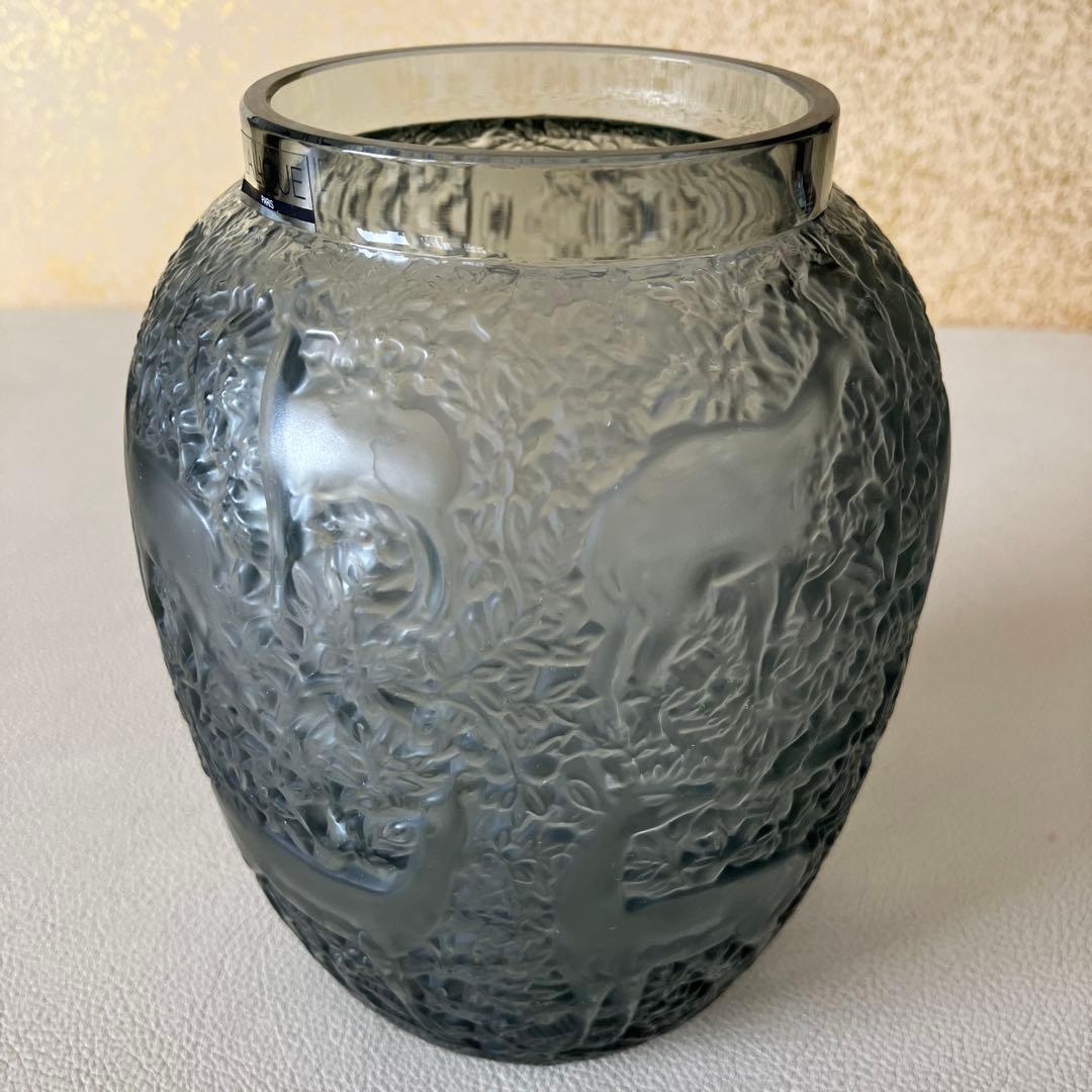 LALIQUE グレー ガラス花瓶 動物模様