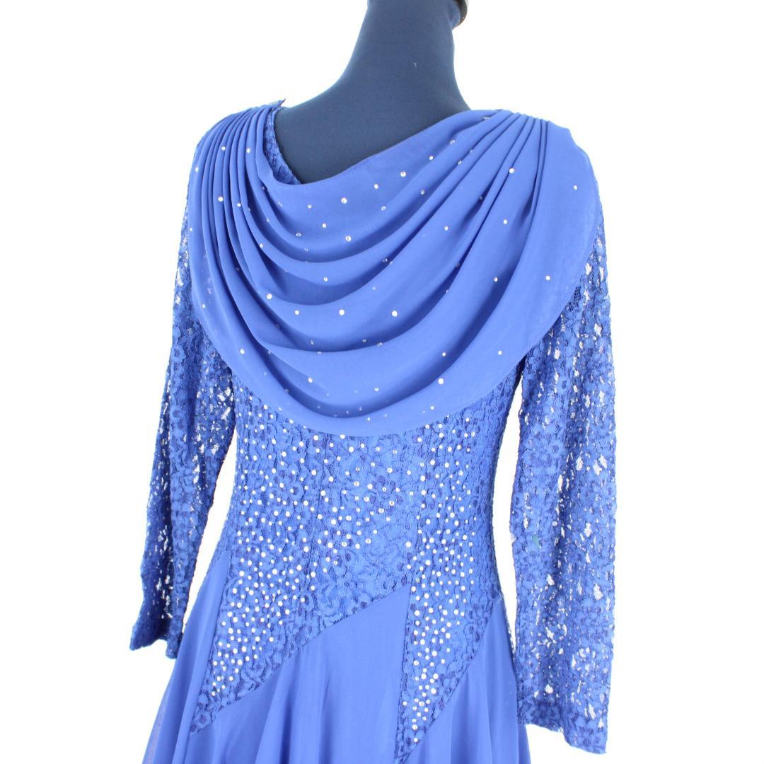 【社交ダンス用衣装 美品】ロイヤルブルー ラインストーン付き ドレス ワンピース