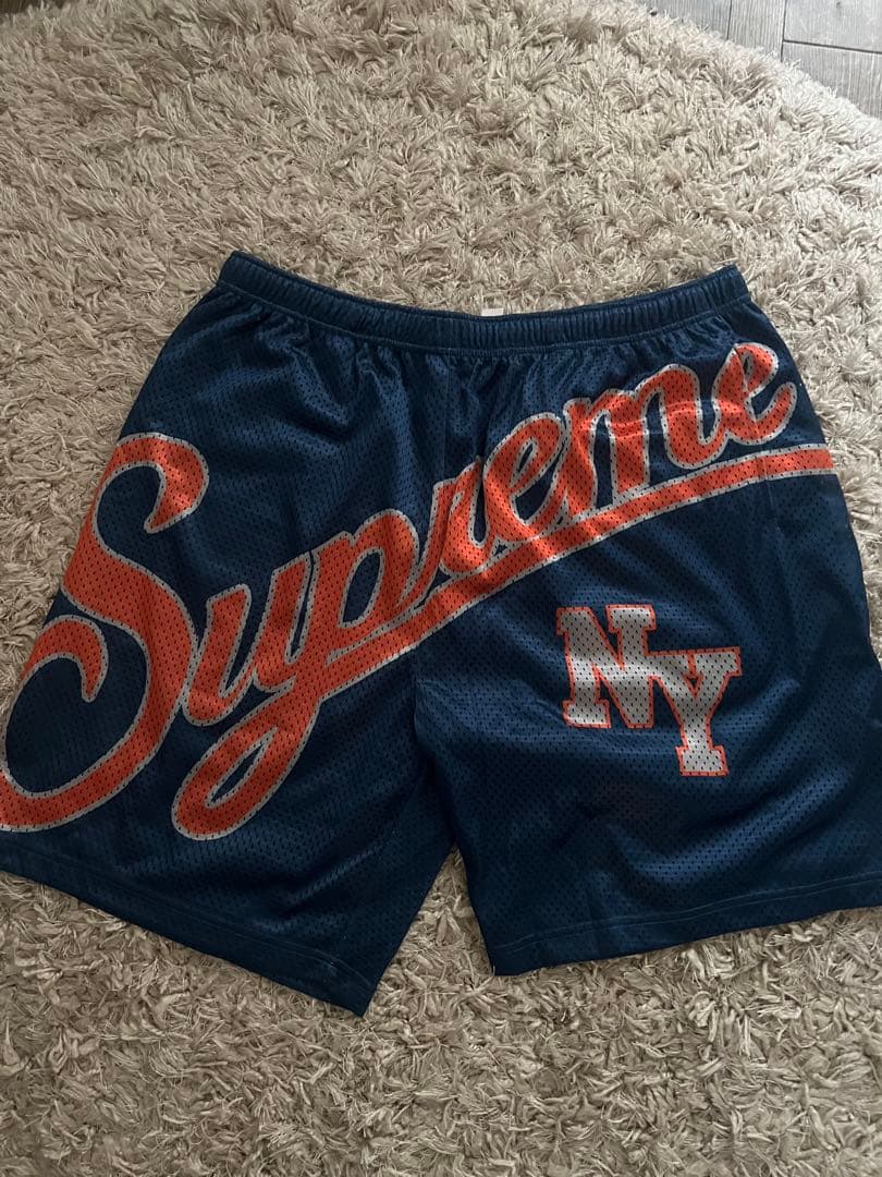 Supreme Big Script Mesh Short \"Navy Lサイズ