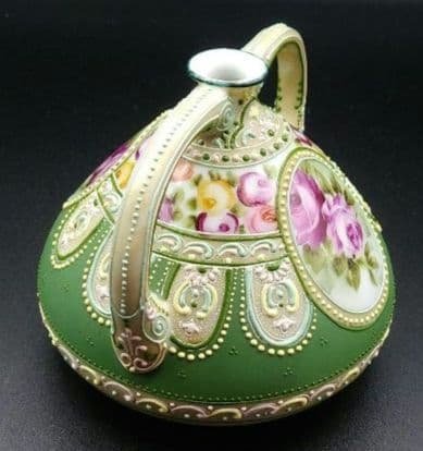 希少 オールドノリタケ メイプルリーフ エナメル盛り上げ 花瓶