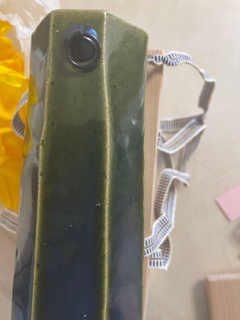 加藤春鼎　花瓶　モスグリーン