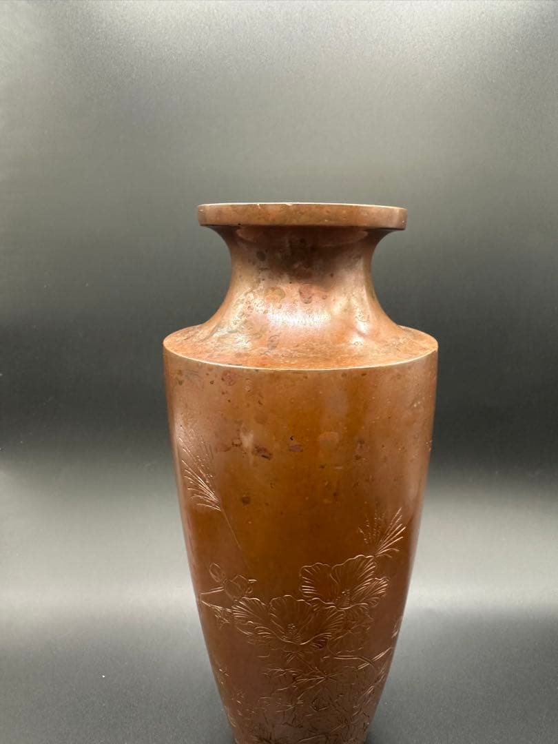 明治時代　花瓶　片切彫　骨董古美術