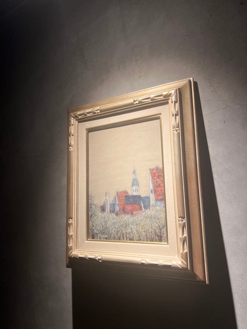 印象派　岸田悦雄【冬の田舎町】肉筆油彩画