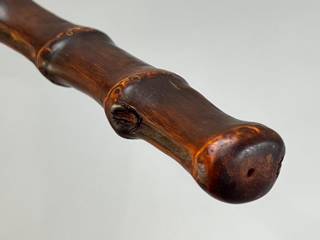 靈芝 竹雕搭天然樹瘤如意 長：47cm 古無垢材 天然木 根子彫 手彫り 置物