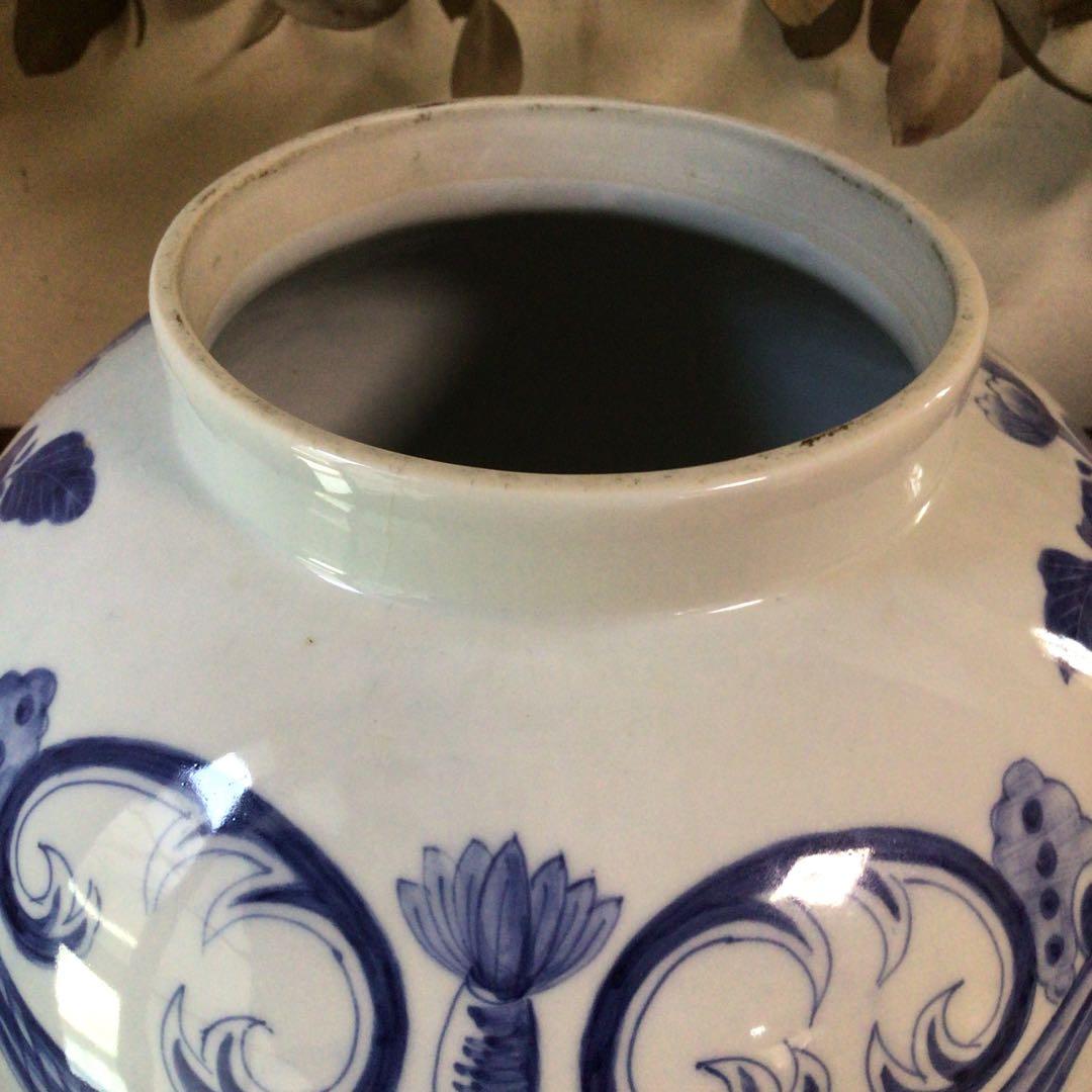 3582 オランダ デルフト陶器　BEGONIA 染付　和蘭　タバコ壷　送料無料