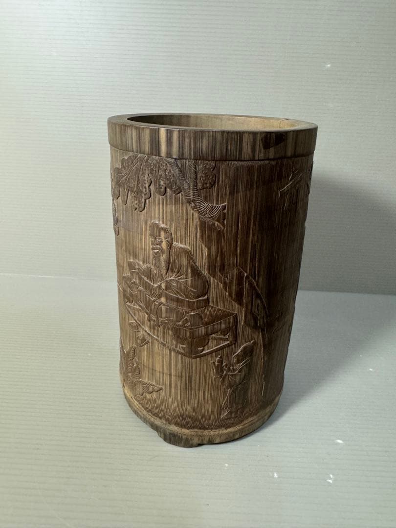 2378 古唐物 竹彫 竹筆筒　置物　時代物