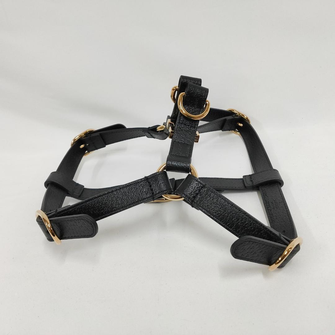 新品 未使用 グッチ インターロッキングG ドッグ ハーネス ブラックレザー