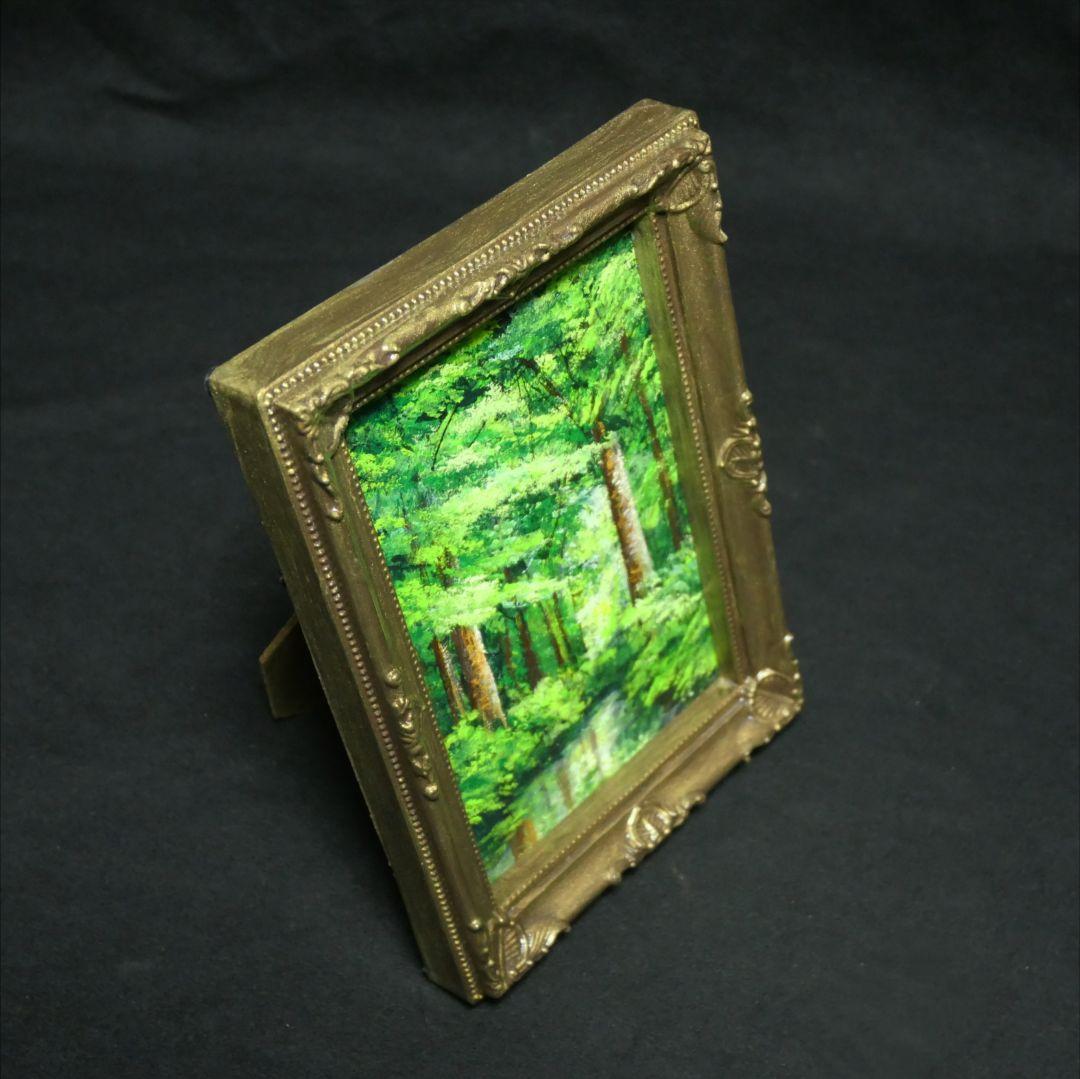 油絵 油彩 油彩画 絵 絵画 キャンバスパネル ミニ絵画【新緑の森】
