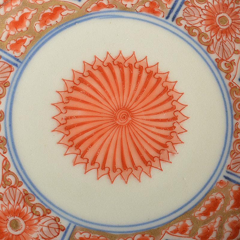 伊万里焼　古伊万里　奇玉珍玩款　赤絵金彩　花文皿　金継直し　桐箱　V　R5889