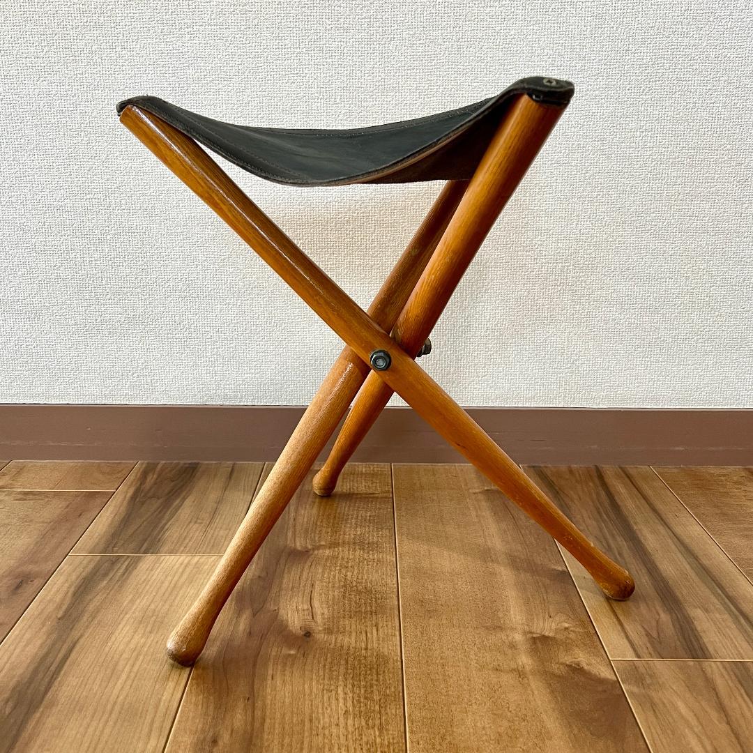 ハンティングチェア フランス製 ヴィンテージ レザースツール 折りたたみチェア