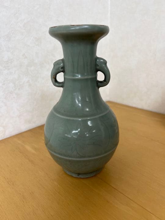 中国宋元竜泉窯刻花文龍耳瓶骨董唐物アンティーク古美術品コレクション江戸青磁