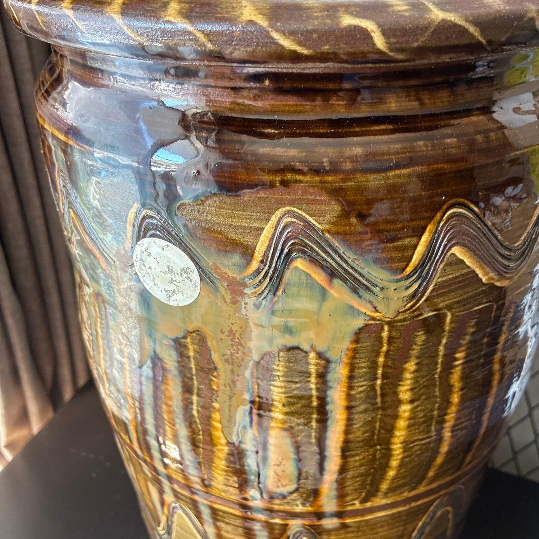 小鹿田焼　傘立て　高さ45㎝　櫛描き　刷毛目　飴　民藝