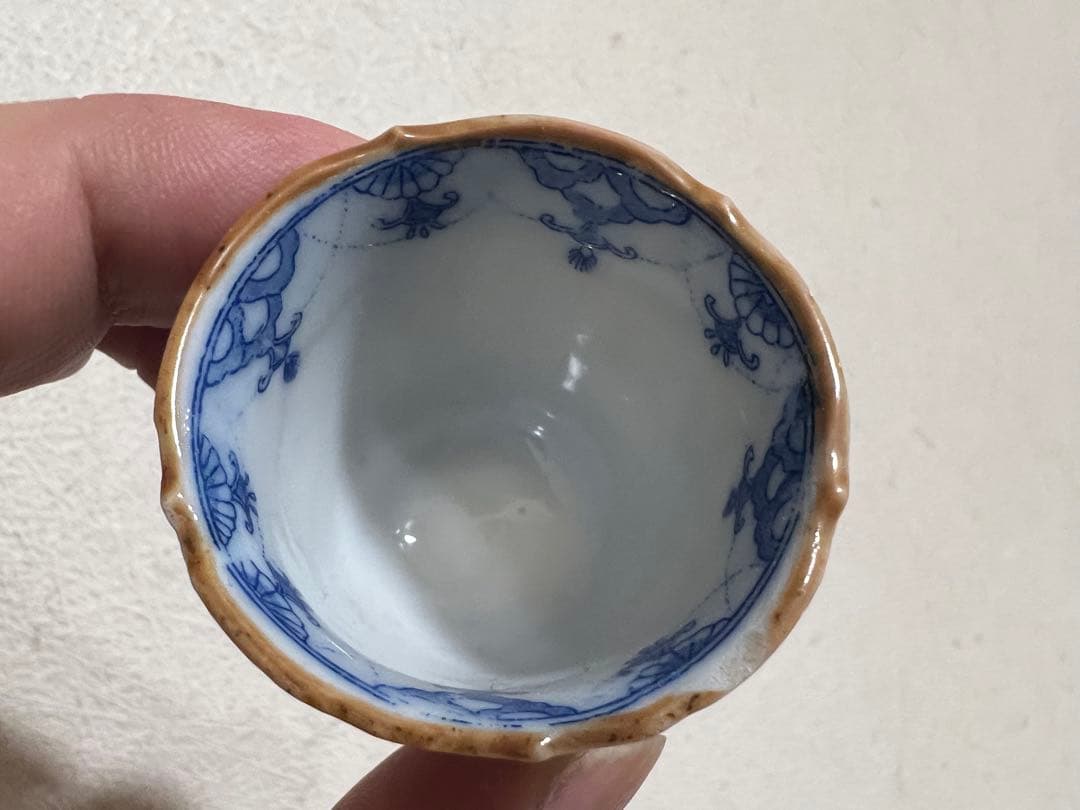 明治時代 青白磁 印判 漢詩 花柄 酒器 酒盃 骨董 古美術