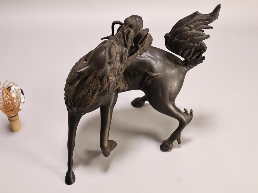 BK441　時代金工　秀雲銘　古銅　麒麟形香炉　高さ29.5㎝　置物 ブロンズ