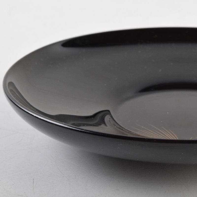 輪島塗　大向高洲堂　黒漆　飛松沈金　銘々皿　五客　箱付　N　9006