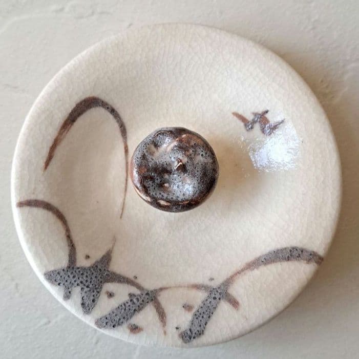 志野焼　銘あり 稲穂文 水指/茶碗/香合　絵志野　骨董品 古美術