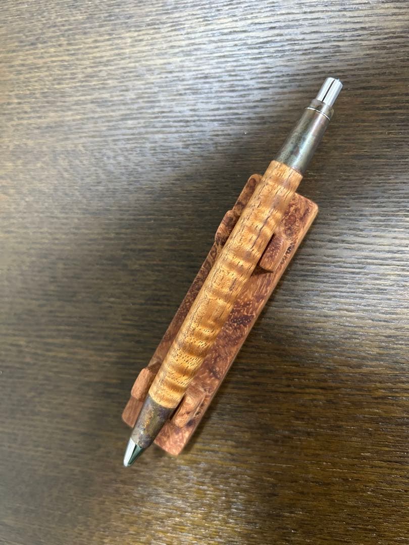 野原工芸 斑紋孔雀色 ハワイアンコアカーリー 固定式口金付属 MP シャーペン