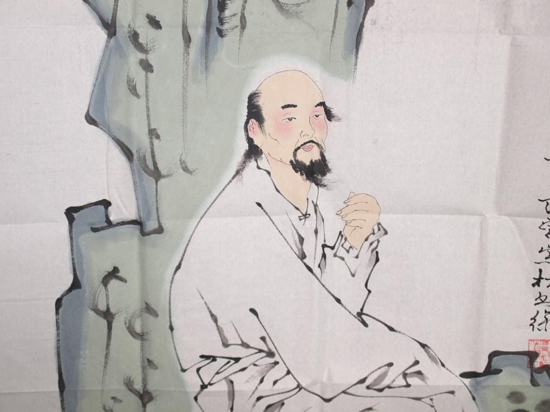 骨董市仕入れ品　中国近代の範曽の掛軸　人物図　肉筆保証 DE119C12-4