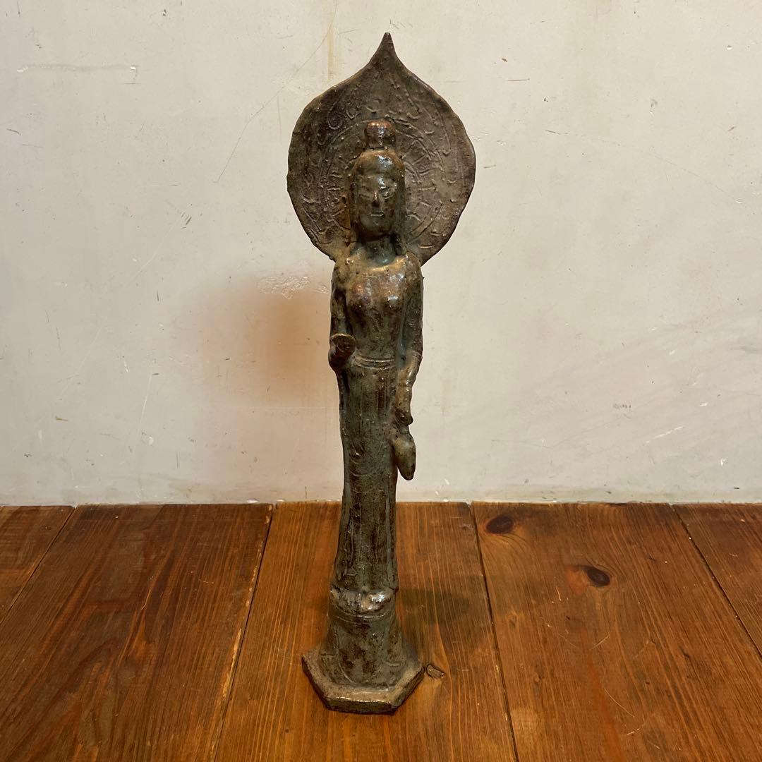 美品　陶芸　聖観音像　聖観世音菩薩　焼物　立像