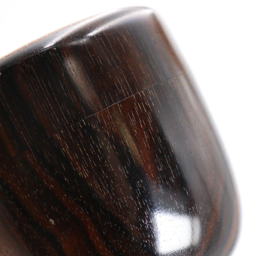 畑幸春作 縞黒檀に竹根嵌 高台寺蒔絵 中棗 茶道具 共箱　V946　N7