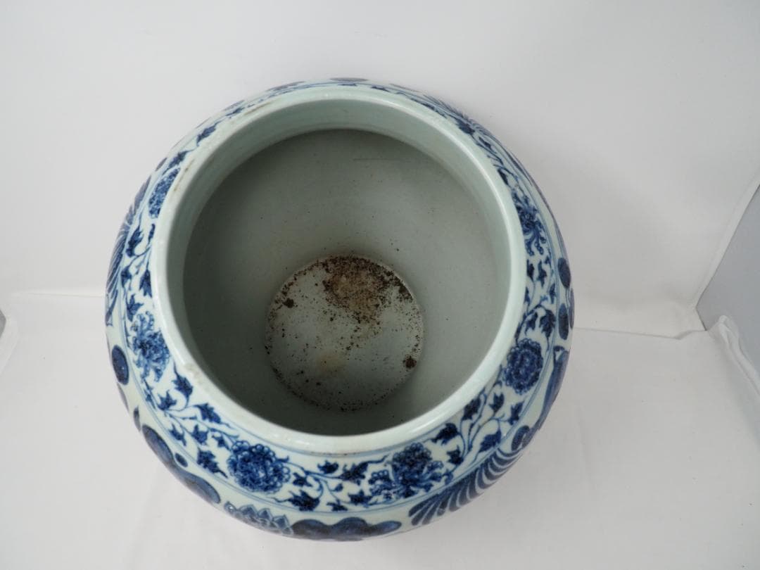 染付　青花魚藻紋罐　壺　花瓶　中国　ハスの花　②　-SO