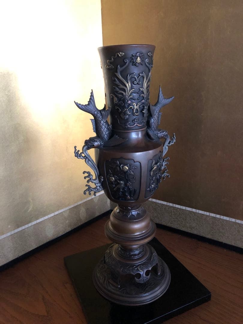 花器 蝋型 青銅製 47cm