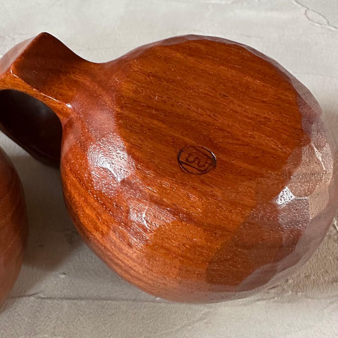 【美品】良岳氏作 木製コーヒーカップ けやき・花梨（2脚セット）