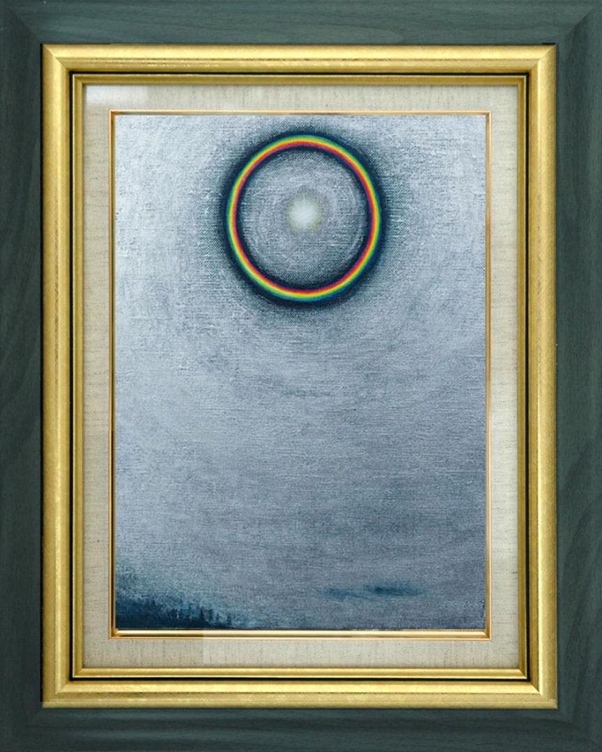 油絵 菅家令子 絵 絵画インテリア額付(薄青緑) F3-S102023風景祈希望