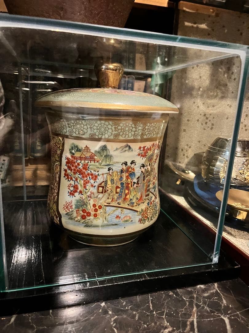 薩摩焼色絵美人桜図水差し 水差し、 九谷焼金彩色絵水差し、水差し、茶道具