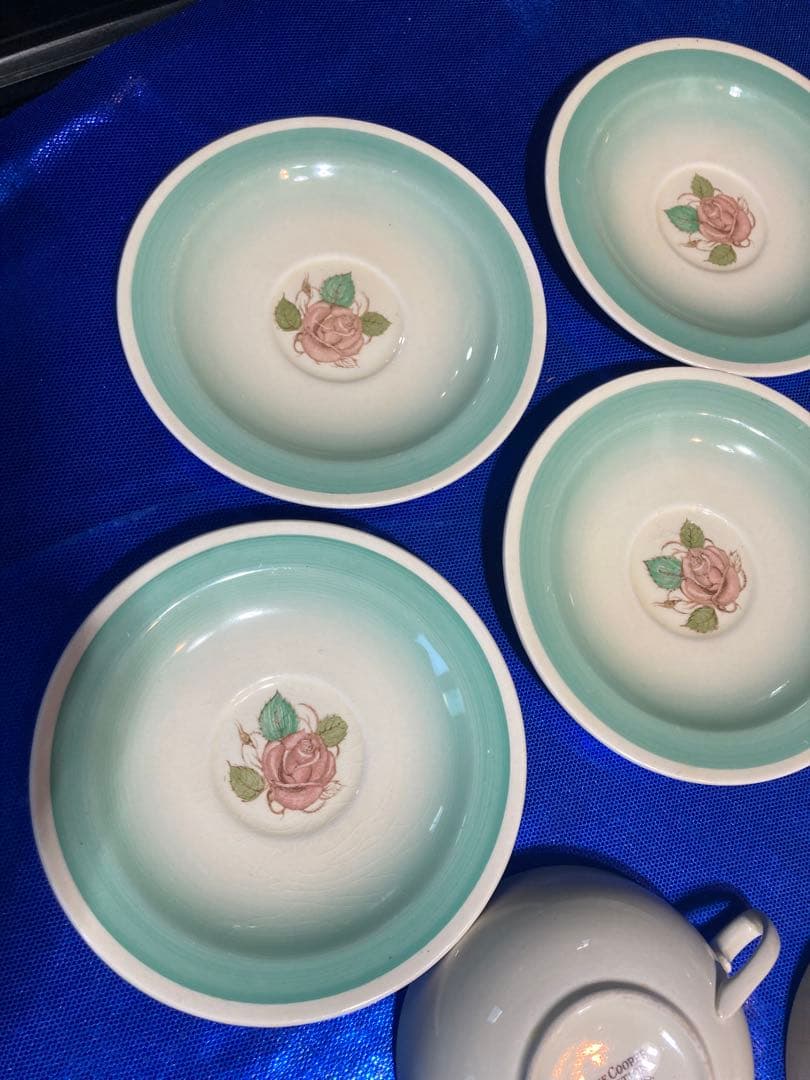 スージークーパー　パトリシアローズ　スープカップ　ソーサー　グリーン　4客分