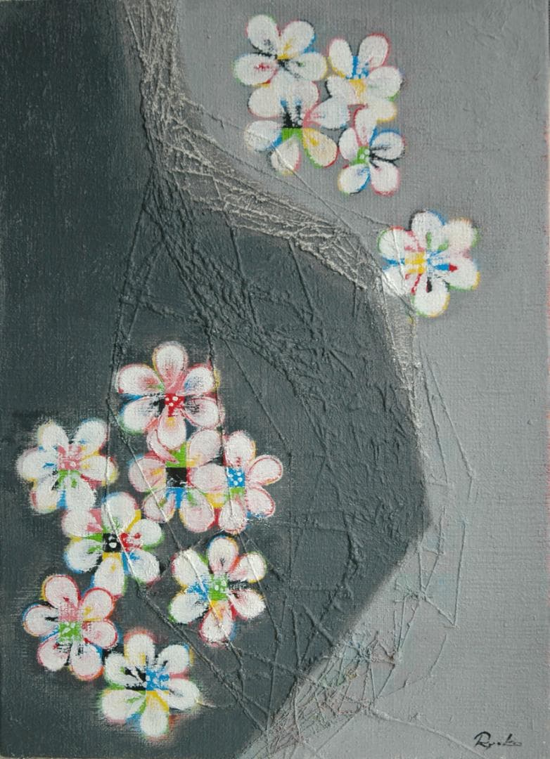 油絵 菅家令子 絵 絵画 インテリア 額付(銀) F4-090516 花 梅