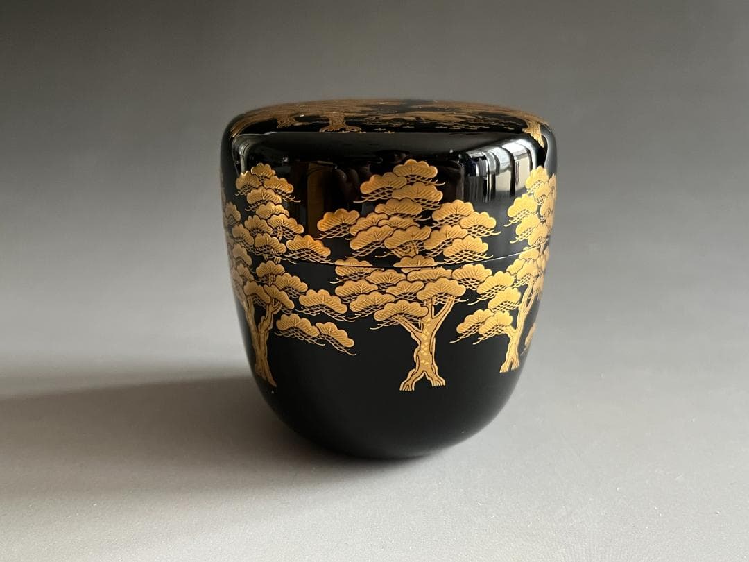 一瓢斎　黒大棗　松蒔絵　内銀地　薄茶器　茶道具