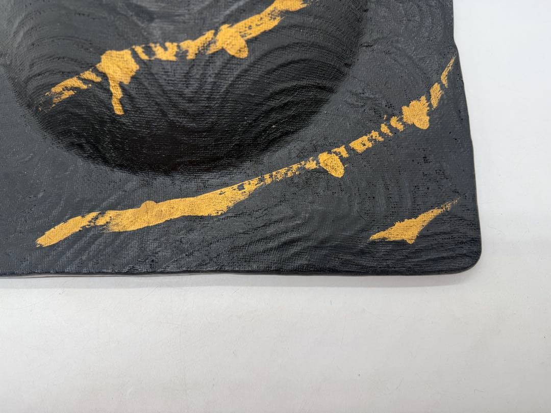 坂田甚内作　ガラス金彩波紋四方皿　名人作　送料込み250606