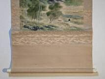 【真作】掛軸　渓流釣人図　静寂な山野のひととき　静謐な自然美　T29