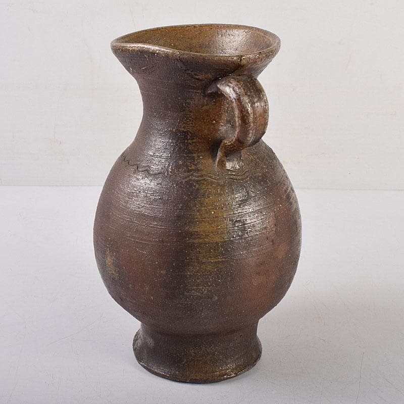 備前焼　人間国宝　金重陶陽作　耳付花入　共箱　M　R8532