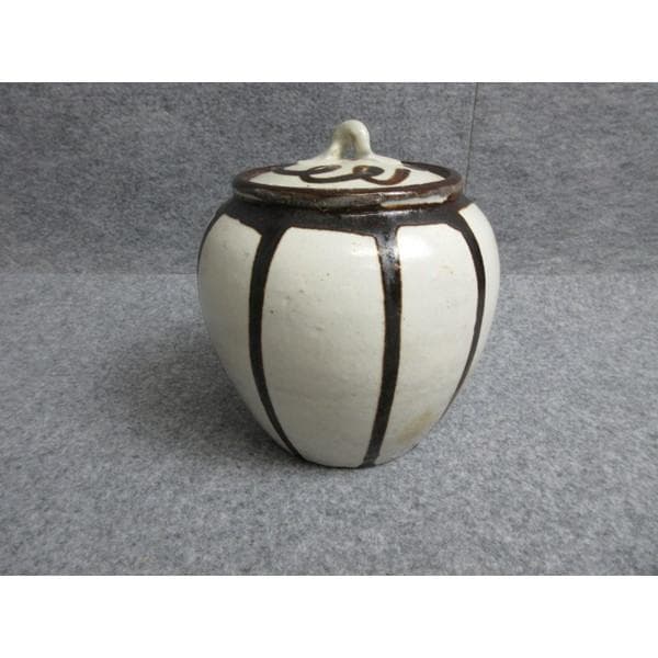 白丹波鉄釉流釉壺蓋付き [B28269]