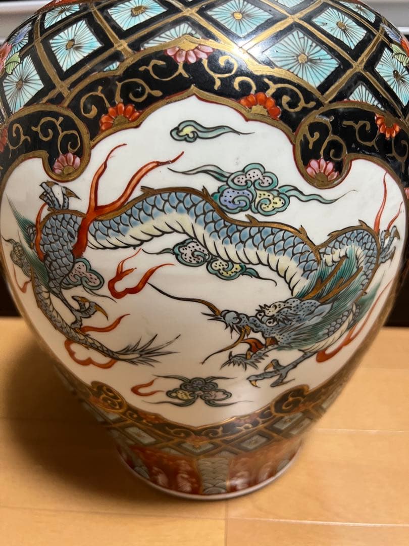 高級日本製 大きい 有田焼 視行窯 大花瓶 龍と鳳凰