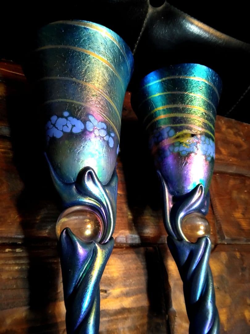 一点物　コリン・ヒーニー　ゴブレット　2個　アート　グラス　吹きガラス　サイン