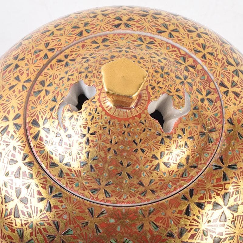 九谷焼　山本重義作　金襴手小紋　香炉　共箱　D　R9053