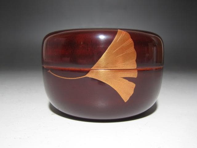 ☆　和田喜太郎　瑾斎　銀杏蒔絵　溜平棗　裏千家　十四代　淡々斎の花押☆y619