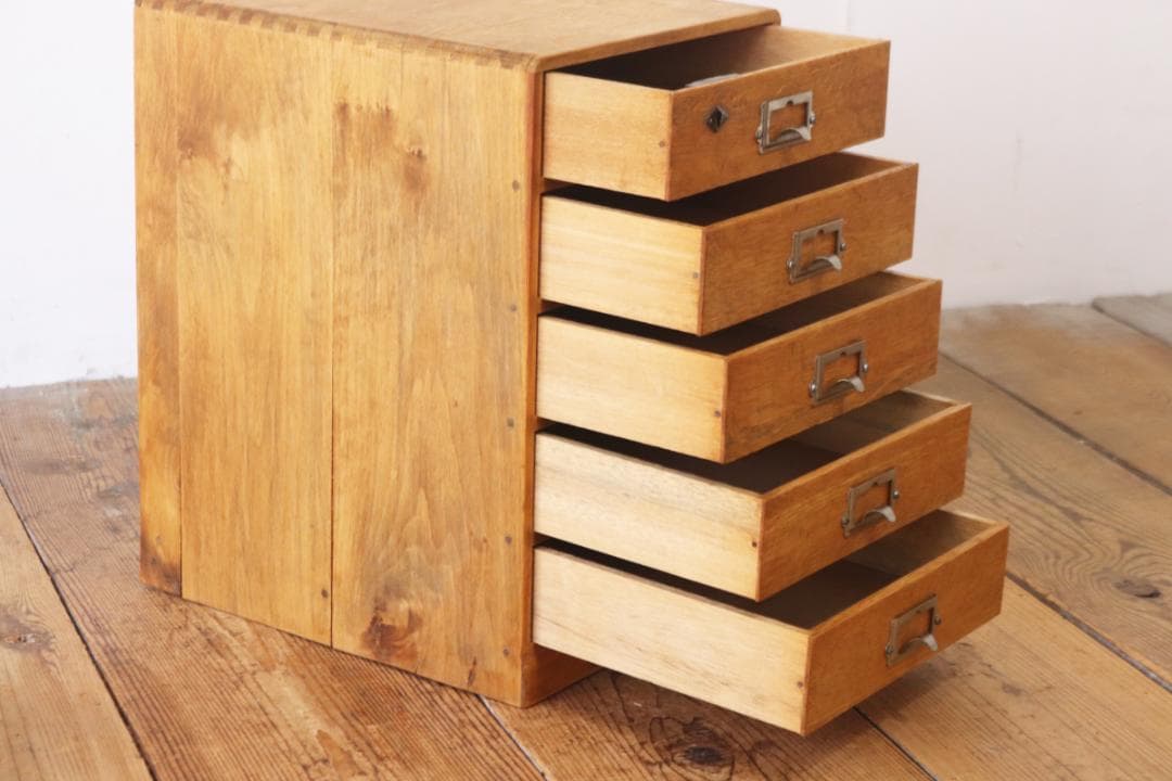 レトロ 卓上 小引き出し 抽斗 5杯 小物入れ レターケース 鍵付き B5