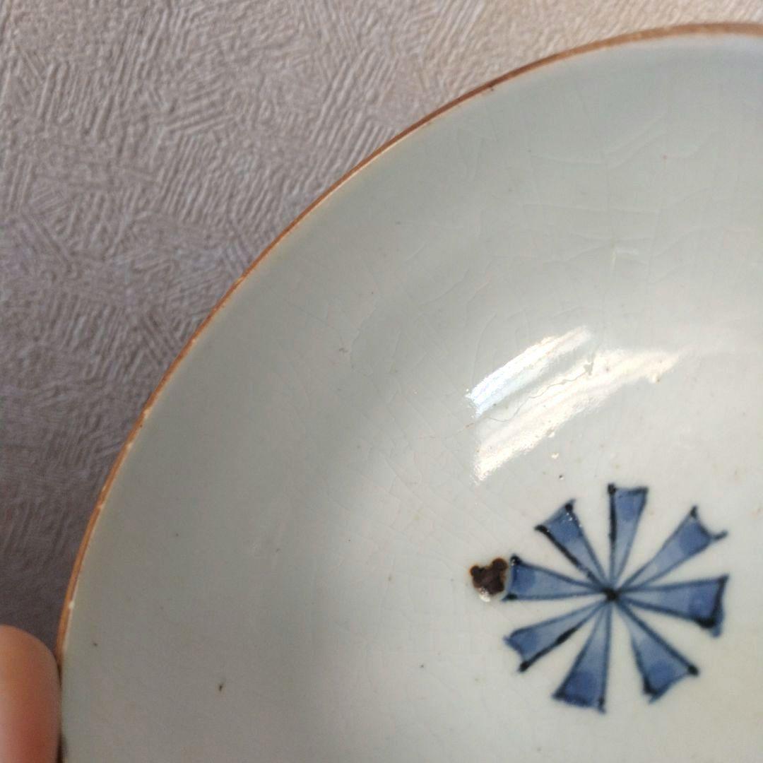 古伊万里染付幾何学花文蓋付き茶碗蕎麦猪口江戸時代