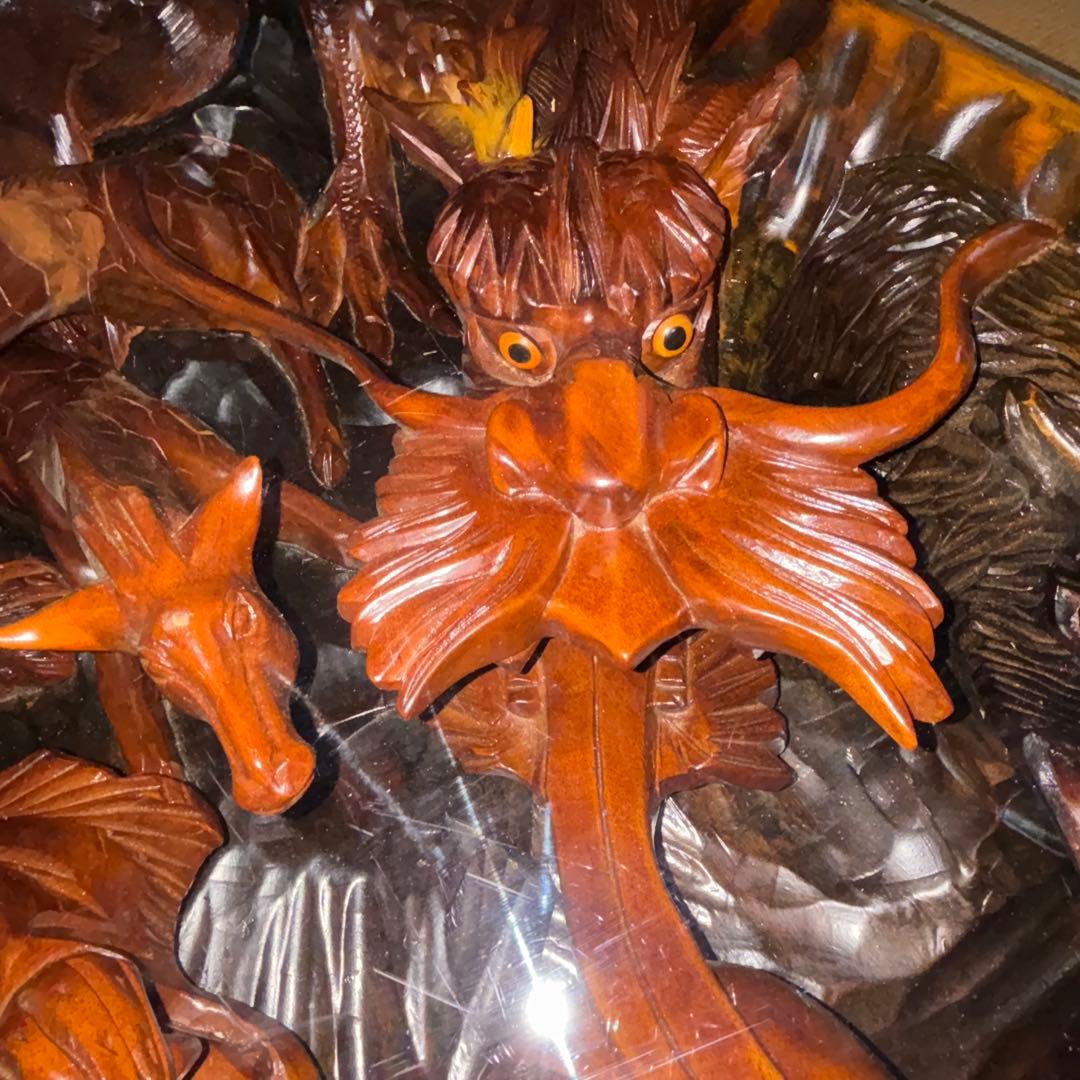 中国美術　木彫　彫刻　座卓　一枚板　テーブル