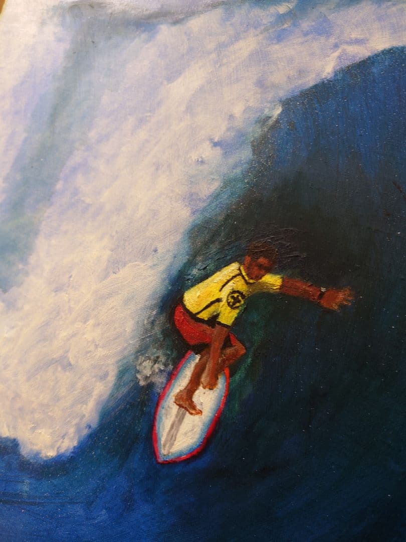 DAIKI 「ビック ウェーブ」真筆 油絵 絵画 サーフィン 波乗り